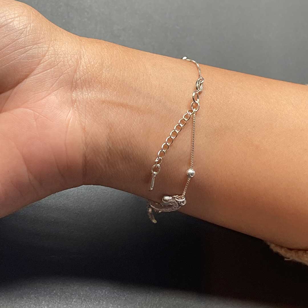 長さ調節可能　シルバーブレスレット　月とハート 6