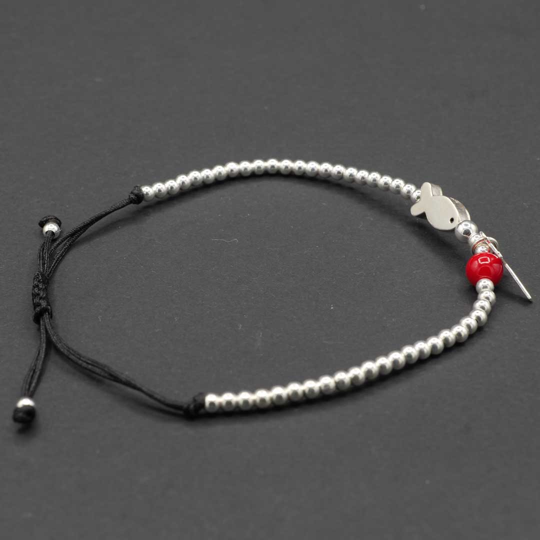 シルバーブレスレット　赤と魚 3