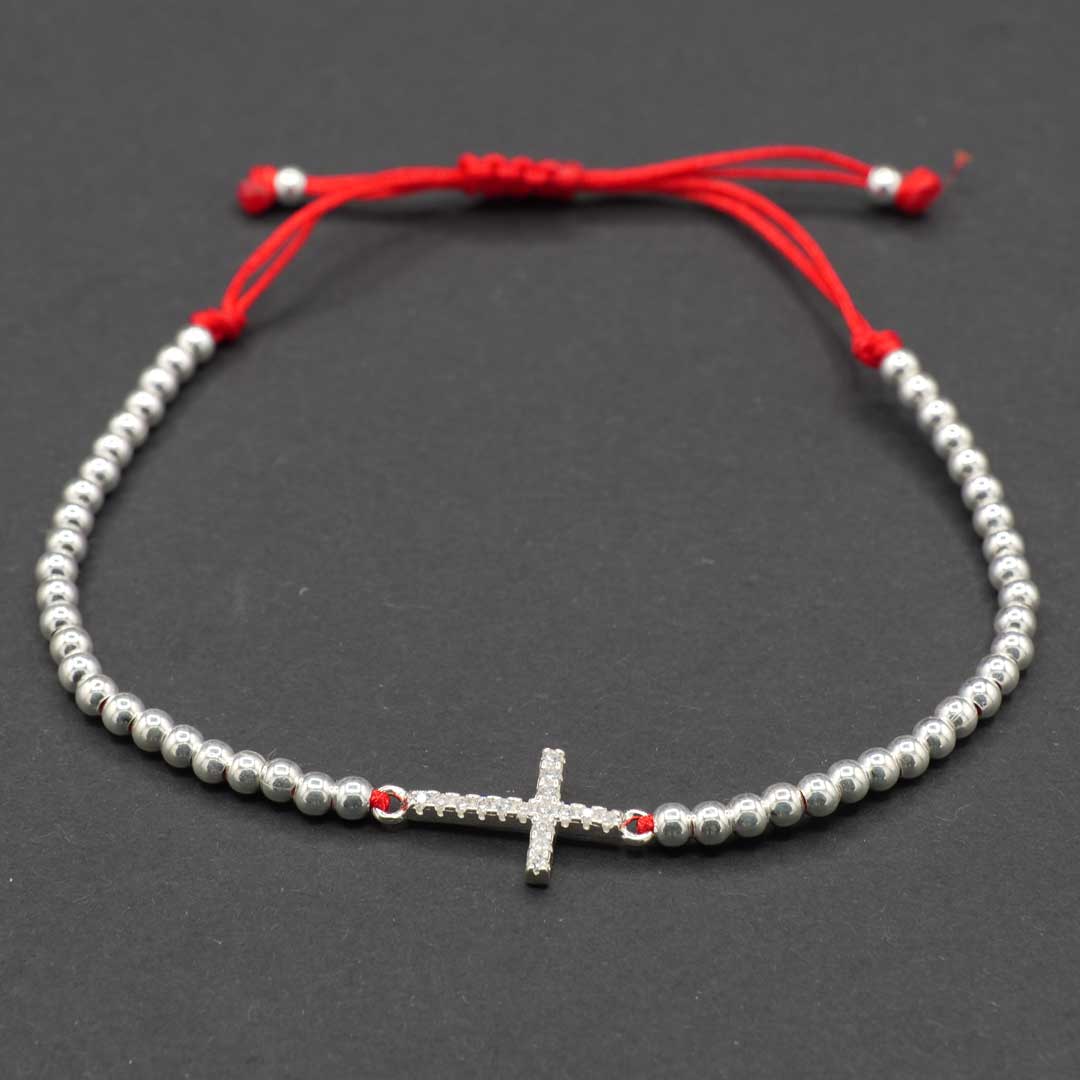 シルバーブレスレット　赤と十字架 4