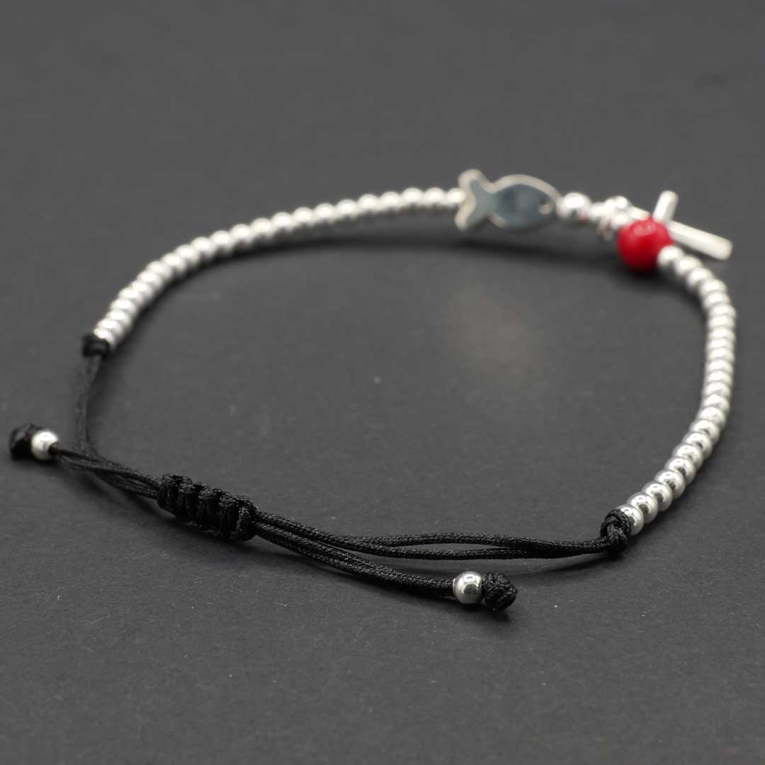 シルバーブレスレット　赤と魚 8