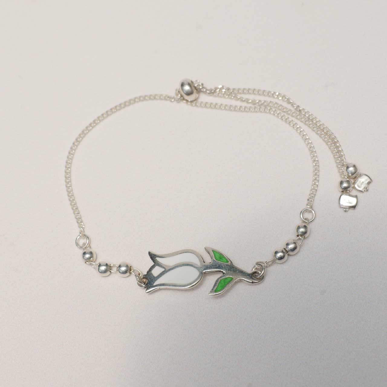 ブレスレット　チューリップ白 シルバー925×オパール　調整可能