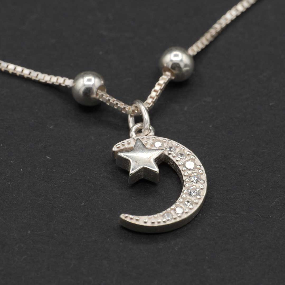 長さ調節可能　シルバーブレスレット　月とハート 4