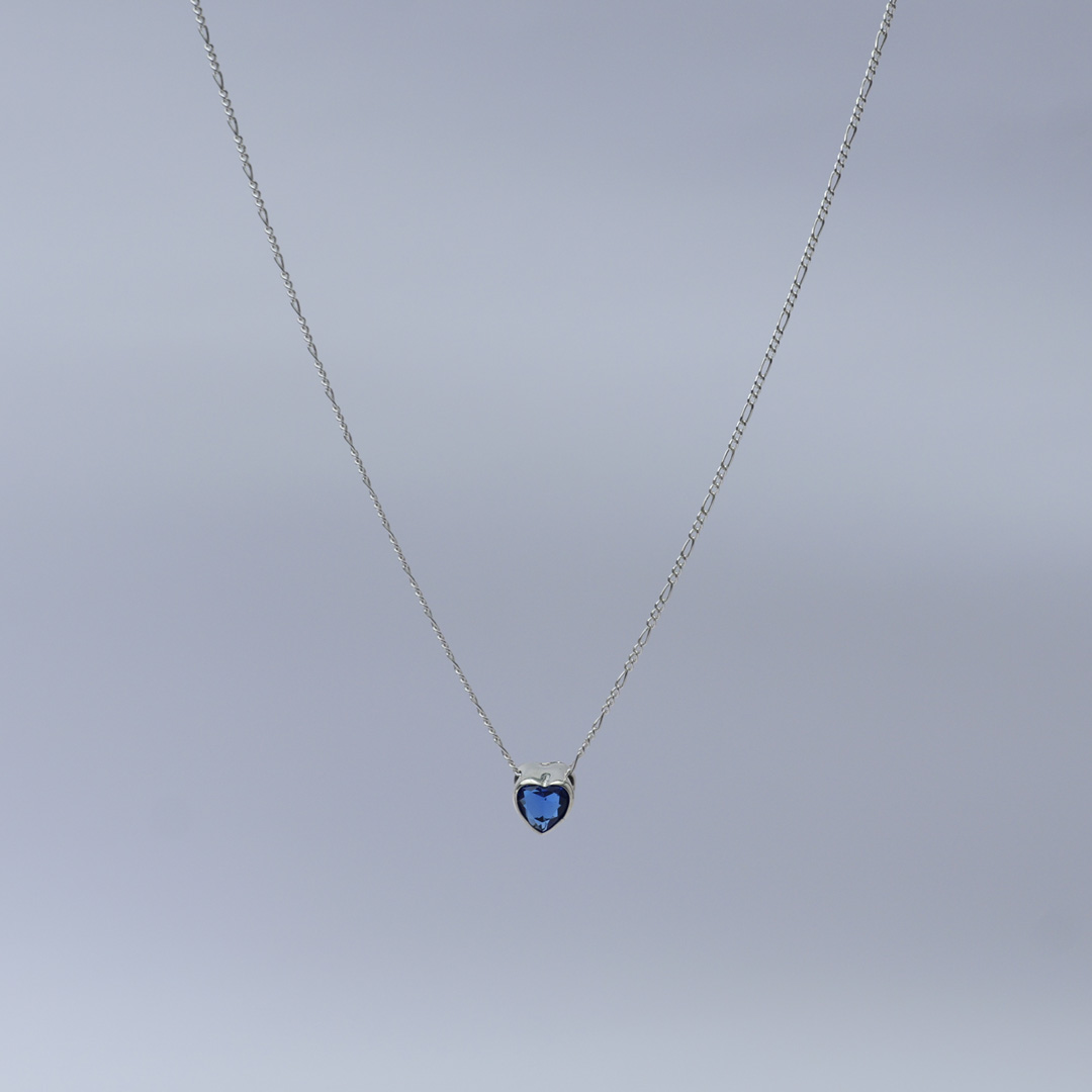 シルバーネックレス　ハート　青 5
