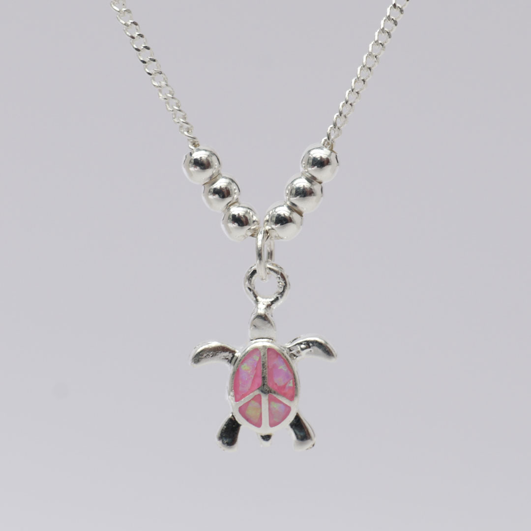 シルバーネックレス　亀 ピンク オパール×シルバー925