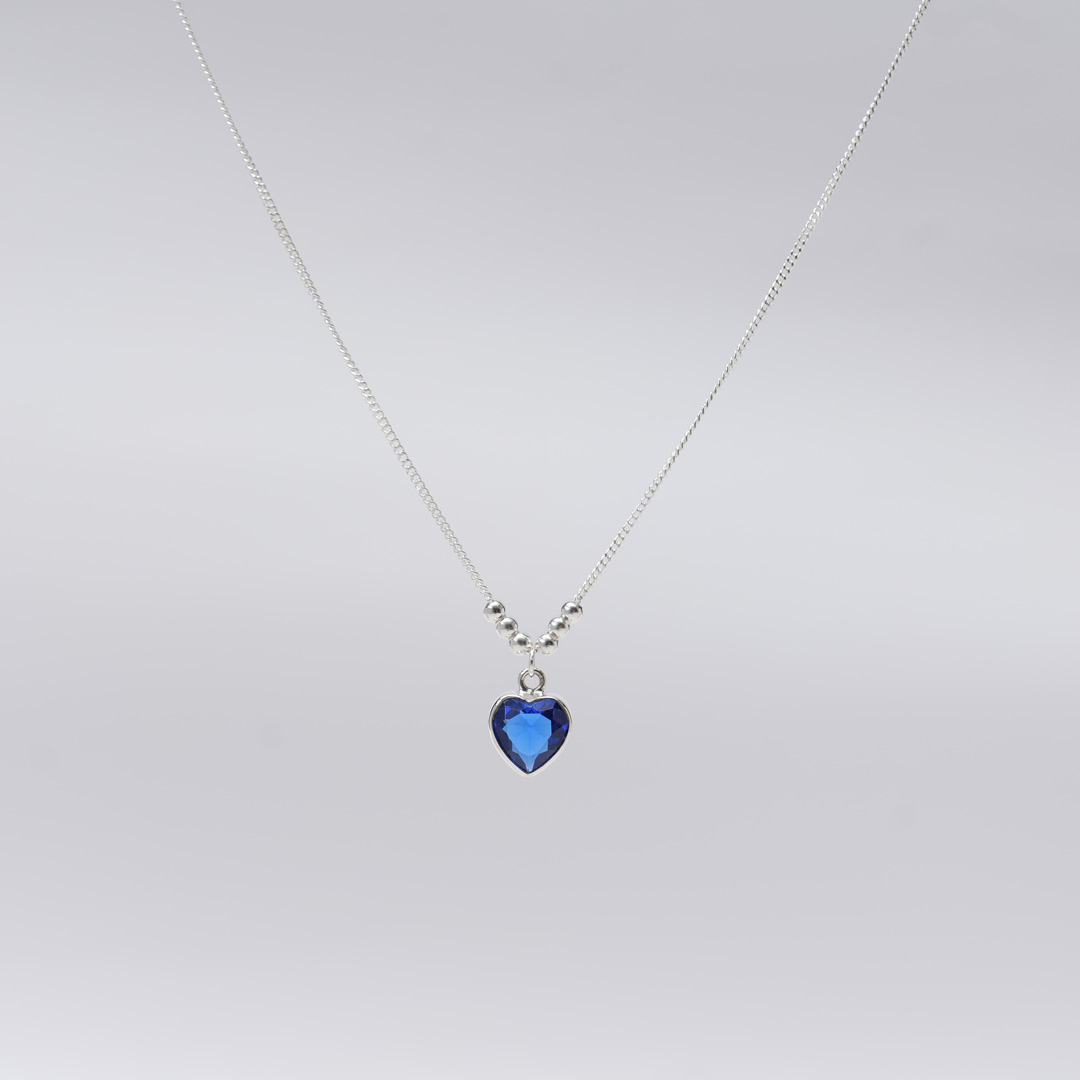 シルバーネックレス　ハート　青 2