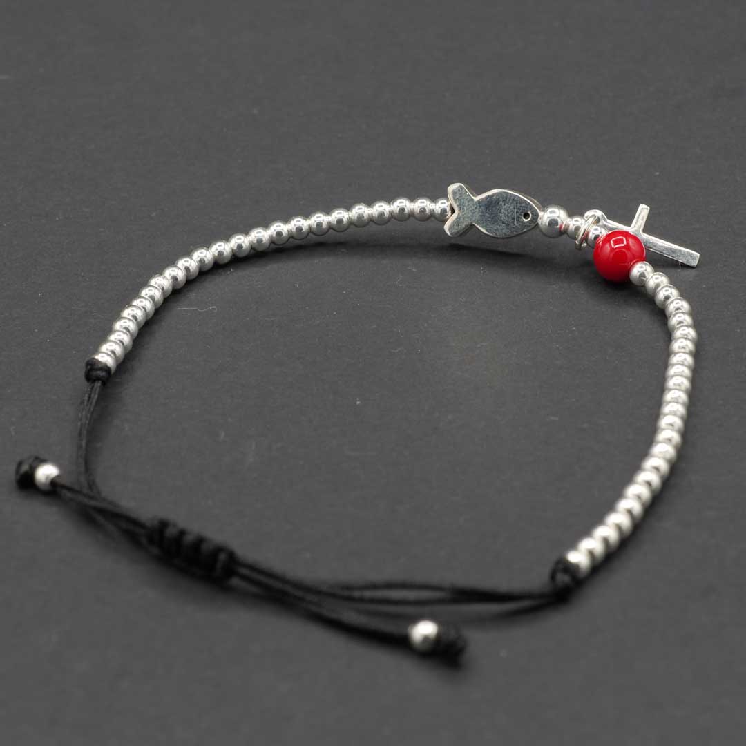 シルバーブレスレット　赤と魚 5