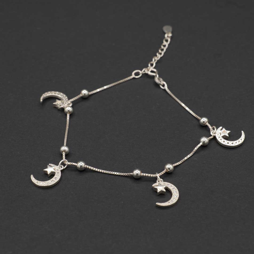 長さ調節可能　シルバーブレスレット　月とハート 2