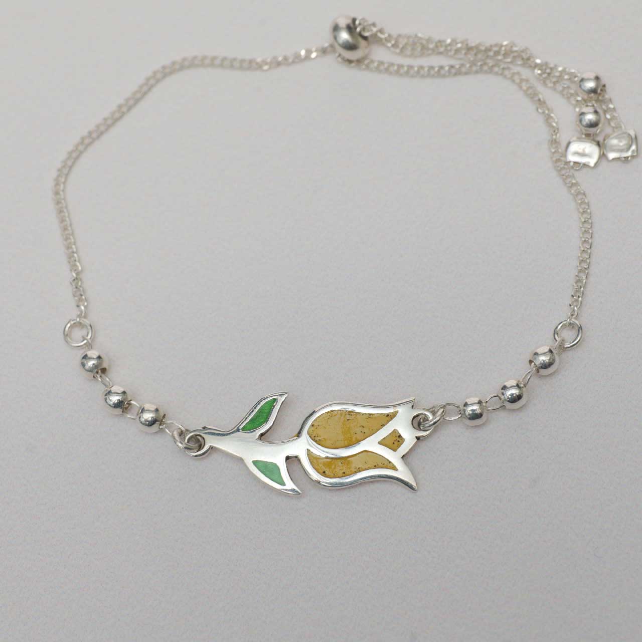 チューリップのブレスレット　シルバー925×オパール 調整可能