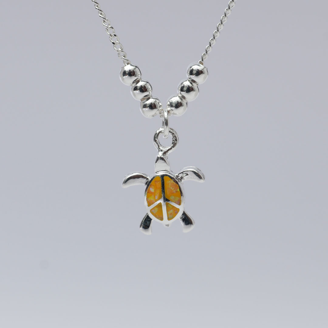 シルバーネックレス　亀 黄色 オパール×シルバー925