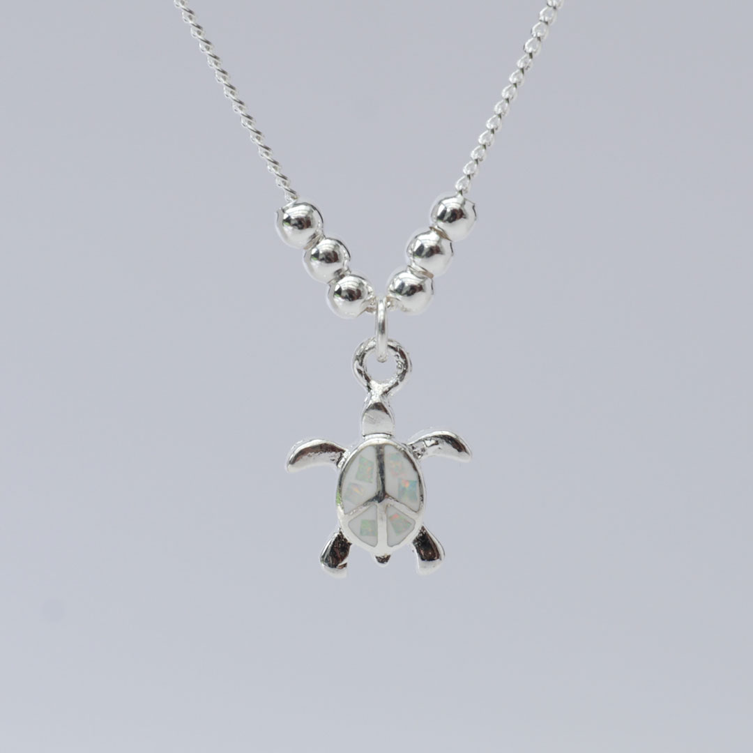 シルバーネックレス　亀 白 オパール×シルバー925