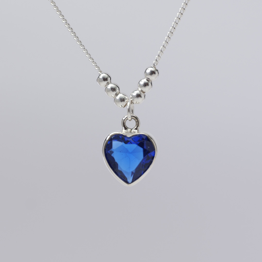シルバーネックレス　ハート　青