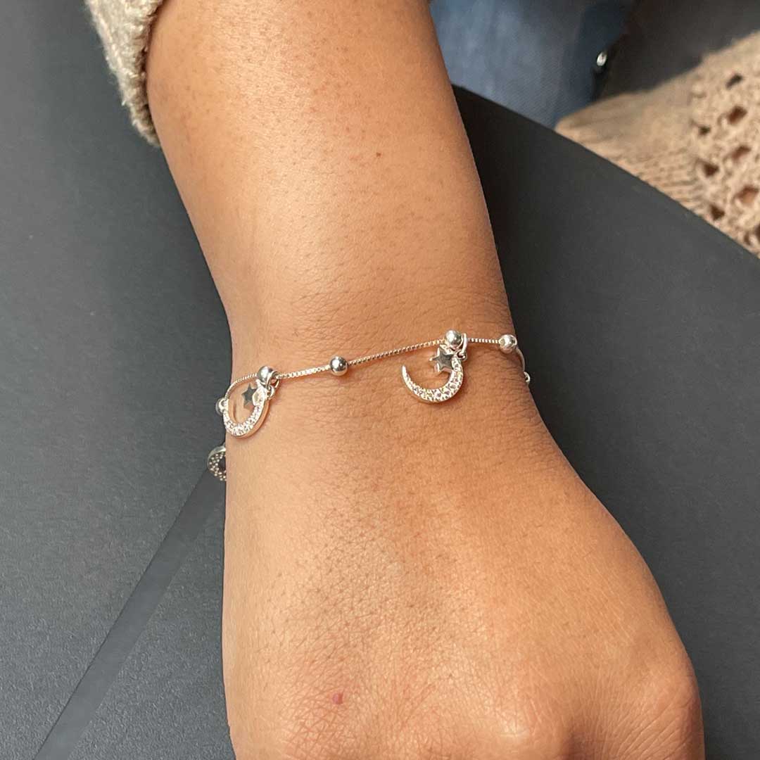 長さ調節可能　シルバーブレスレット　月とハート 5