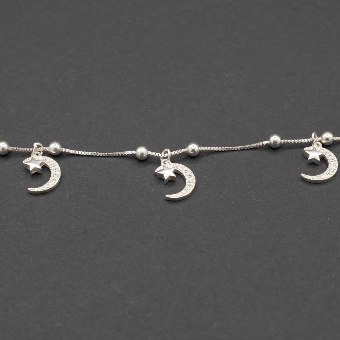 長さ調節可能　シルバーブレスレット　月とハート 3