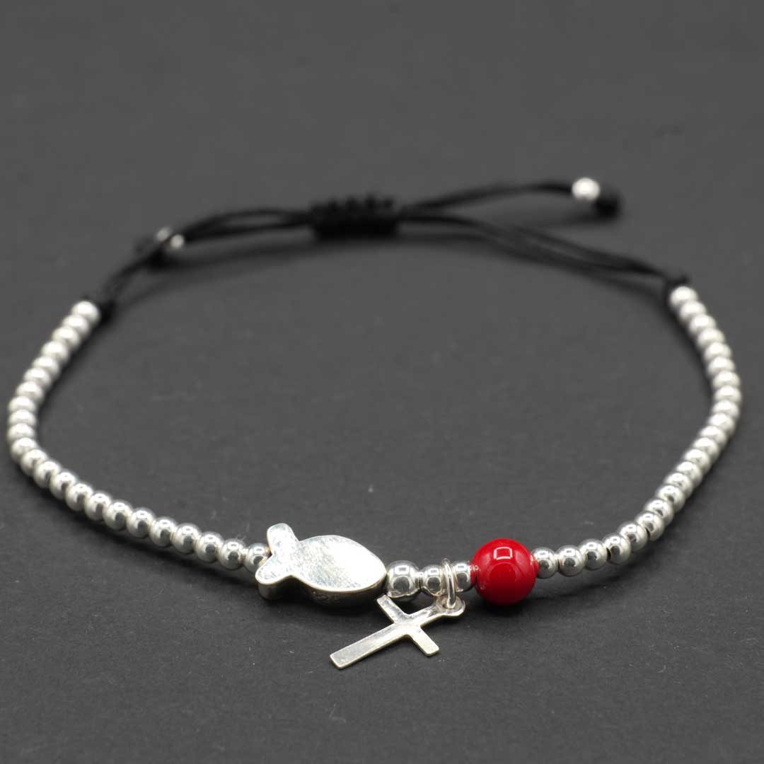 シルバーブレスレット　赤と魚 2