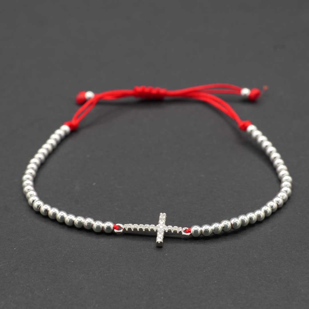 シルバーブレスレット　赤と十字架 2