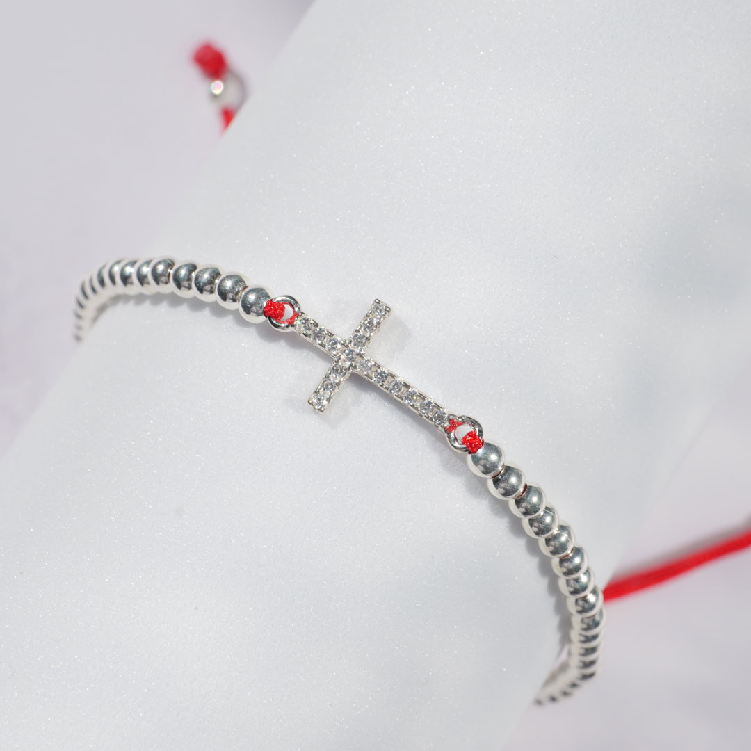 シルバーブレスレット　赤と十字架